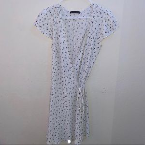 White Wrap Dress with Blue Flowers